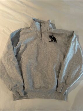 OVO Men's Gray Quarter-Zip Sweatshirt with Owl Patch